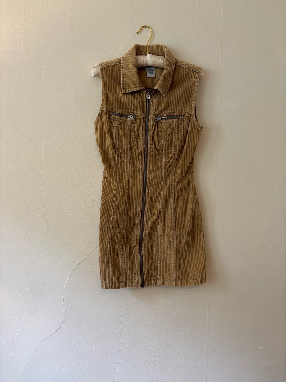 Brown corduroy zip up dress